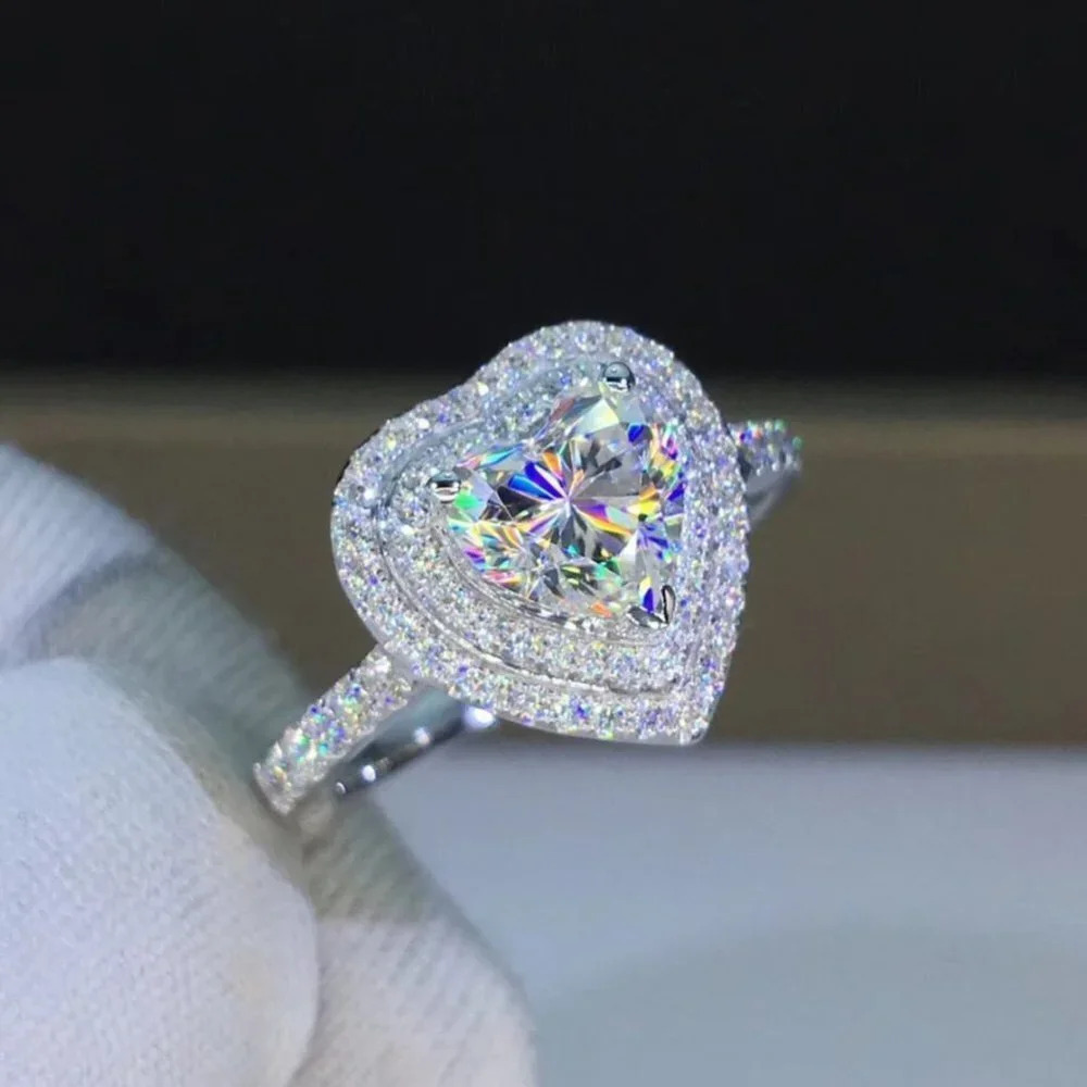 🔥Bling Heart CZ Gemstone Full Filled Thin Lovely Fashion Heart Ring, UNV… - Picture 4 of 4
